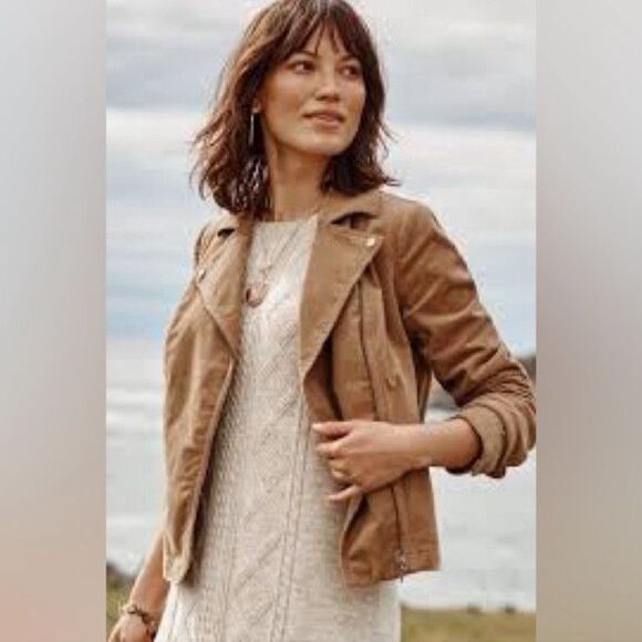 J Jill Washed Rye Brown Jacket NWT LP Petite Large Corduroy Full Zip Moto - Picture 2 of 6